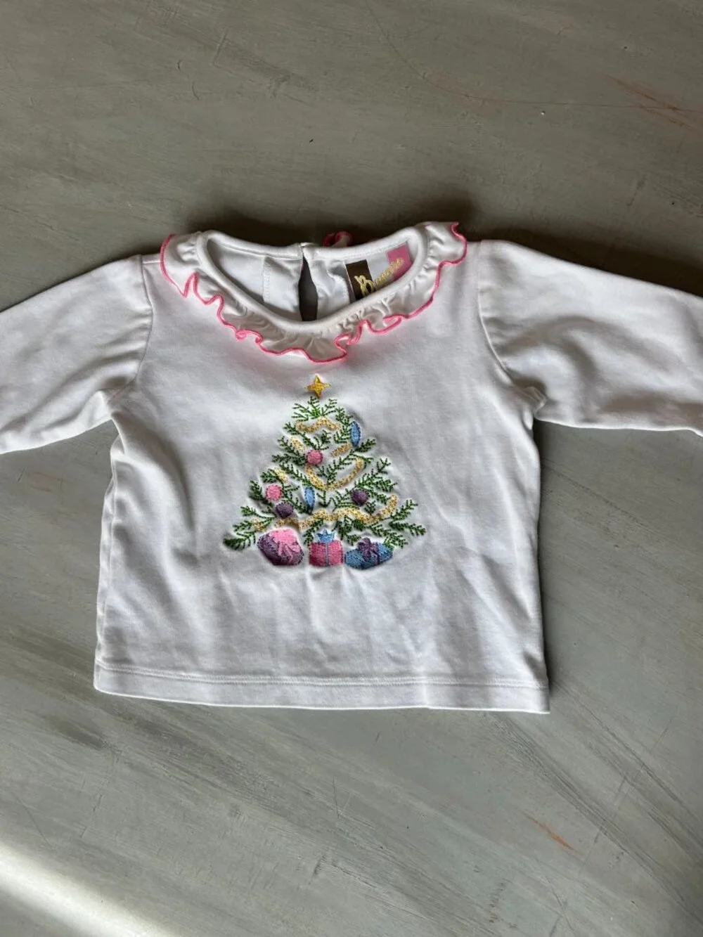 Boutique Christmas Baby Girl White Ruffle Embroidered Shirt Size 12 months